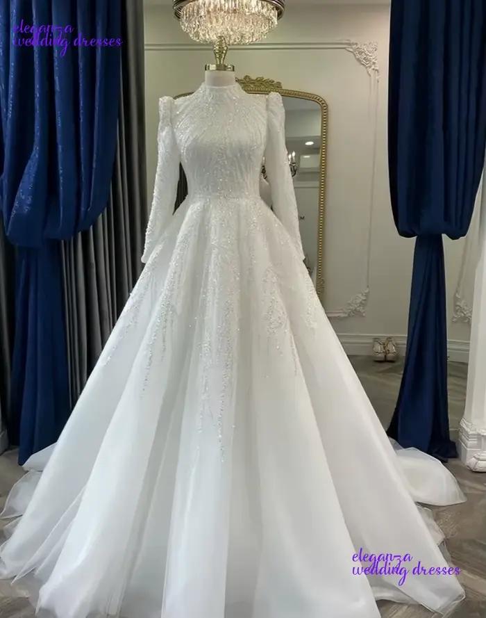 Robe de mariée musulmane personnalisée avec perles