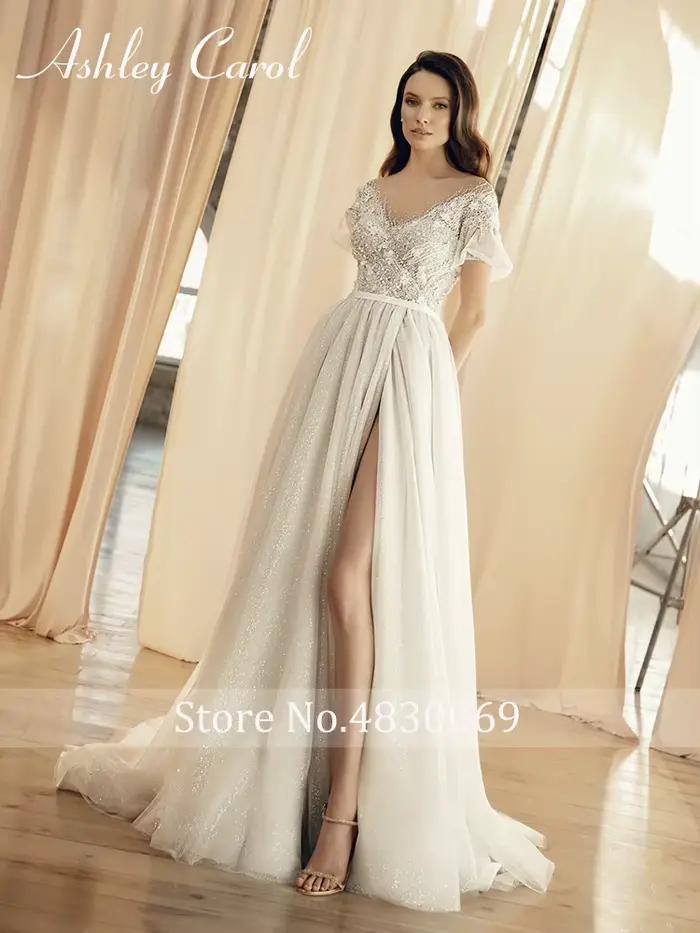 Ashley Carol-Robes de mariée à manches bouffantes