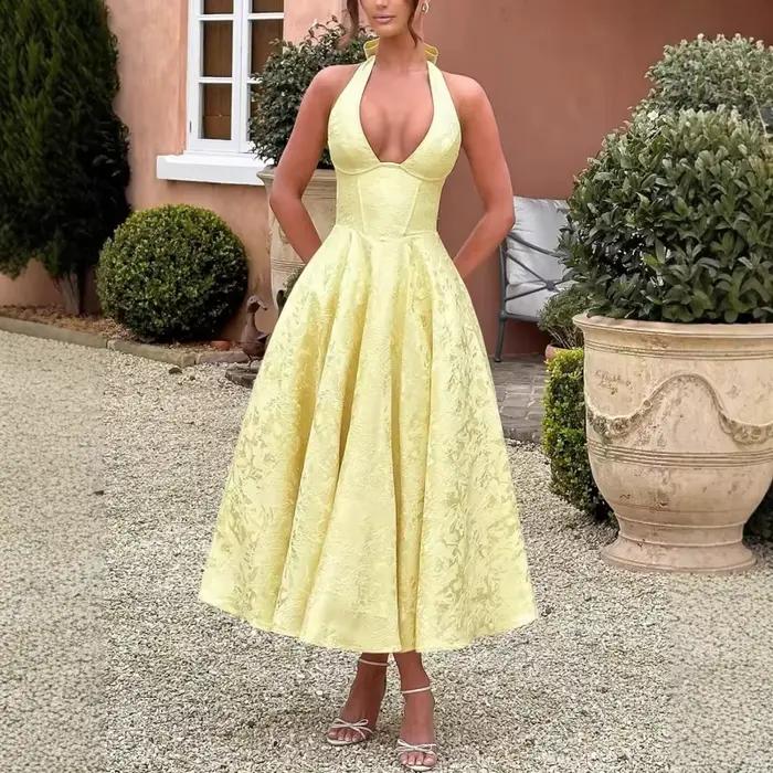 Robe mi-longue pour femme en tissu jacquard