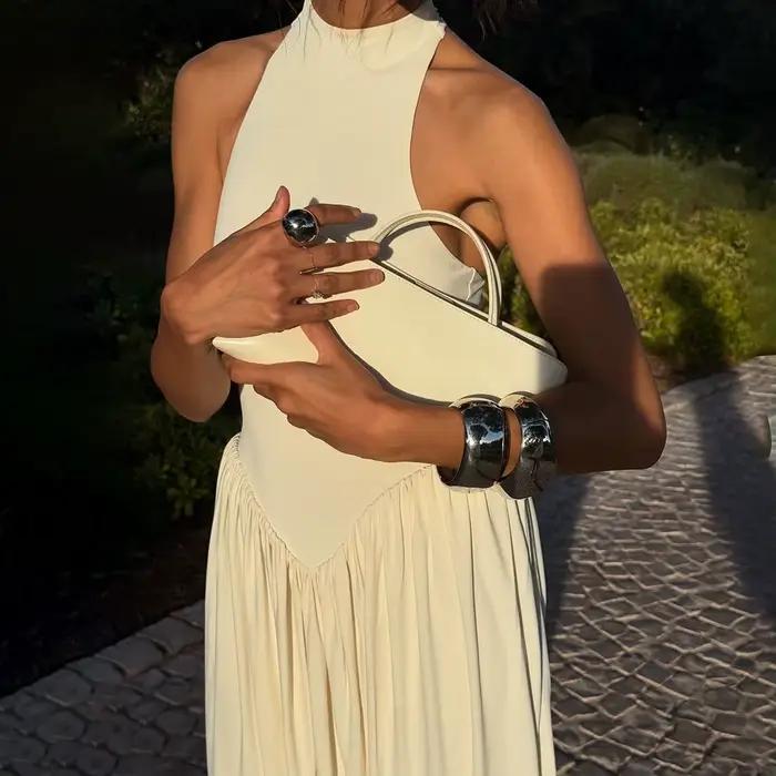 Robe longue plissée sans manches pour femme design cocon élégante confortable occasion spéciale été bywindto