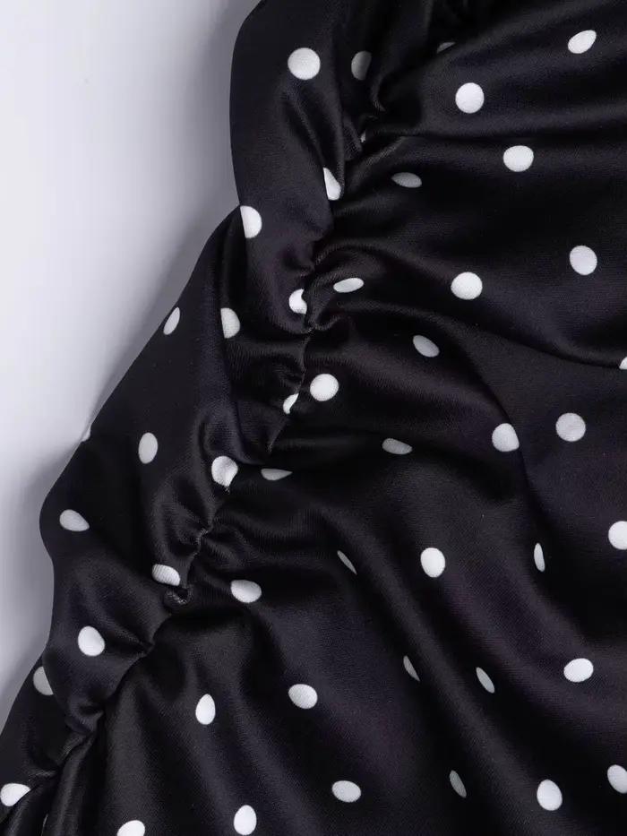 Robe moulante sexy à pois noirs et blancs pour femme