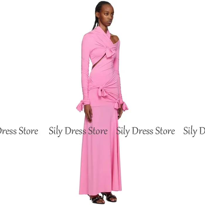 Robes chics pour les Occasions spéciales Spandex gaine/colonne robe de soirée formelle rose col haut nœuds plissé
