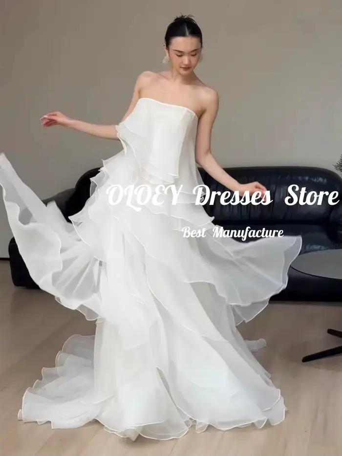 OLOEY Nouvelle Arrivée Robe de Mariée en Organza à Volants Coupe A-Line pour Mariage à la Plage