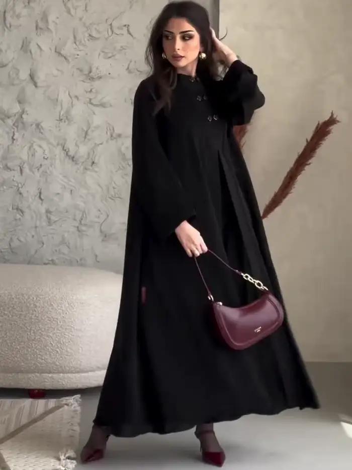 Robe de soirée noire Vintage de couleur unie