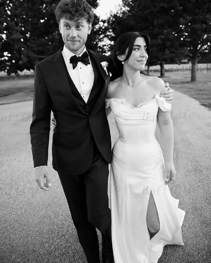 Bafftafe-Robe de Mariée Élégante en Satin et Dentelle à Manches sulf