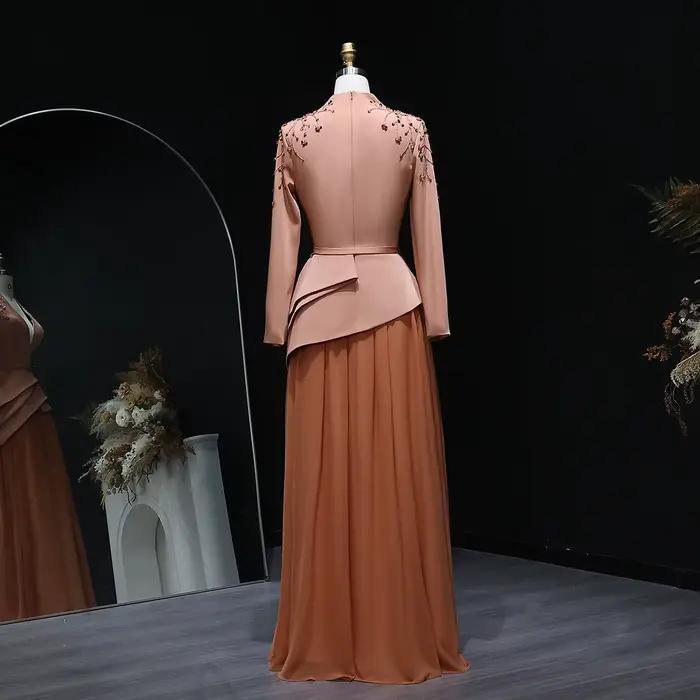 Sharon Said Dubai Orange perles robes de soirée avec col en v manches longues pour les femmes robe de mariée formelle SS216 personnalisé