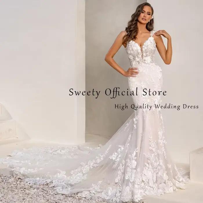 Robe De mariée sirène élégante en Organza avec broderie