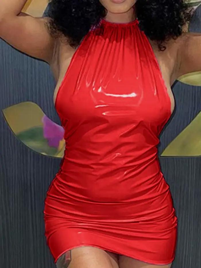 Robe moulante en Imitation cuir PU pour femmes
