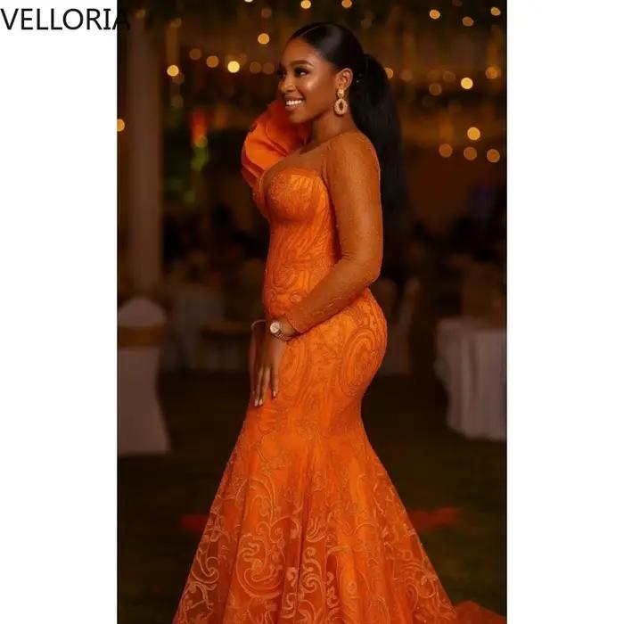 Robe de bal de luxe en perles Orange