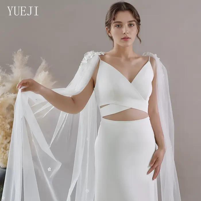 Cape traînante de style dentelle de mariage cathédrale YUEJI avec dos en forme de V