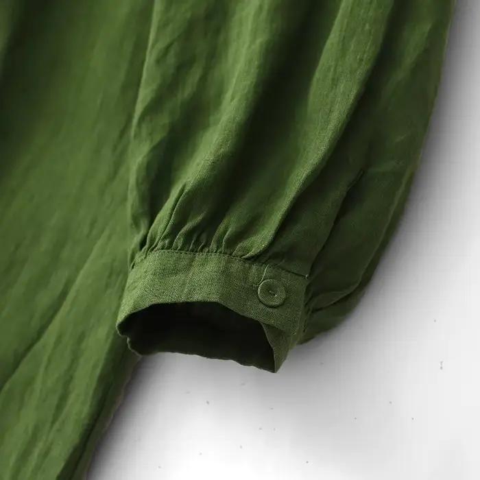 Robe en lin vert à manches longues pour femmes