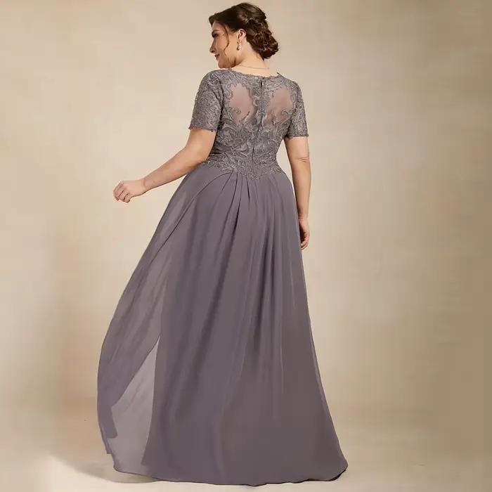 Robe de Mère de la Mariée en Mousseline avec Dentelle Fleurié Pour Soirées et Cérémonies Spéciales