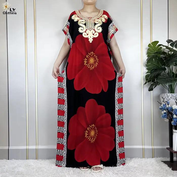 Robe à manches courtes en coton imprimé floral pour femmes