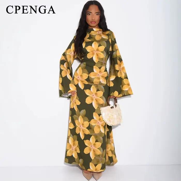 Abaya à manches longues à imprimé floral d'été de Dubaï pour femmes musulmanes