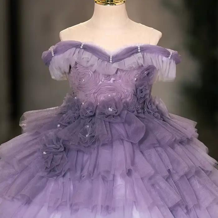 Jill Wish J140 élégant lilas dubaï fille robe perles à plusieurs niveaux princesse arabe enfants mariage fête