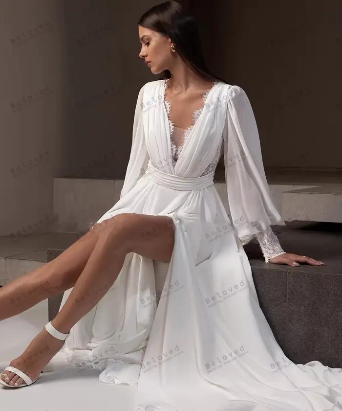 Robes de mariée charmantes en mousseline de soie coupe trapèze