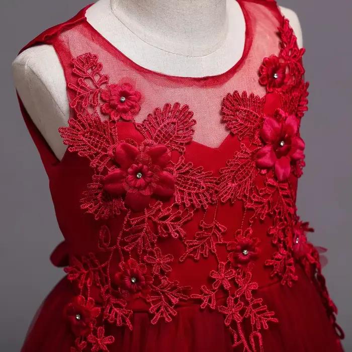 Belle longue robe de fille de fleur pour les filles élégant bordeaux rose vert blanc enfants robes de fête de mariage