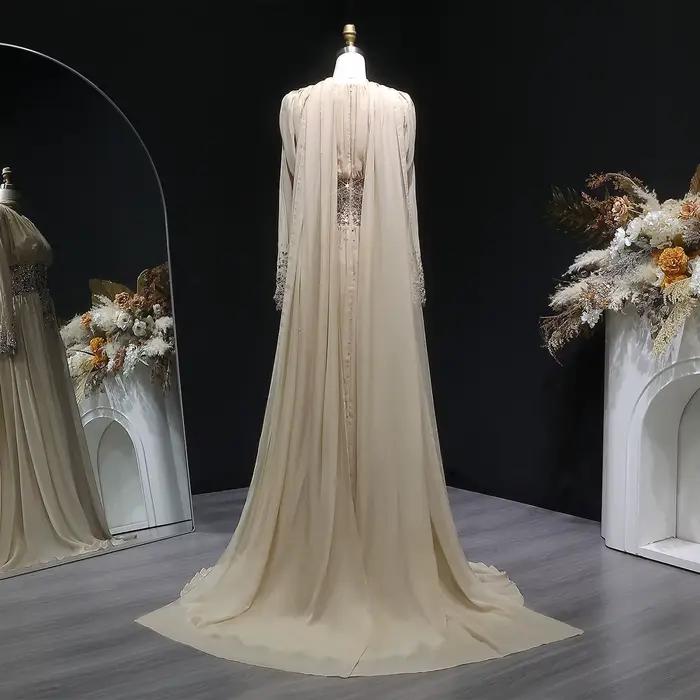 Robe de soirée élégante Sharon Said en mousseline champagne avec cristaux pour femmes occasions spéciales晚会礼服优雅的莎伦·赛德香槟色雪纺带珠片女士晚宴场合专用
