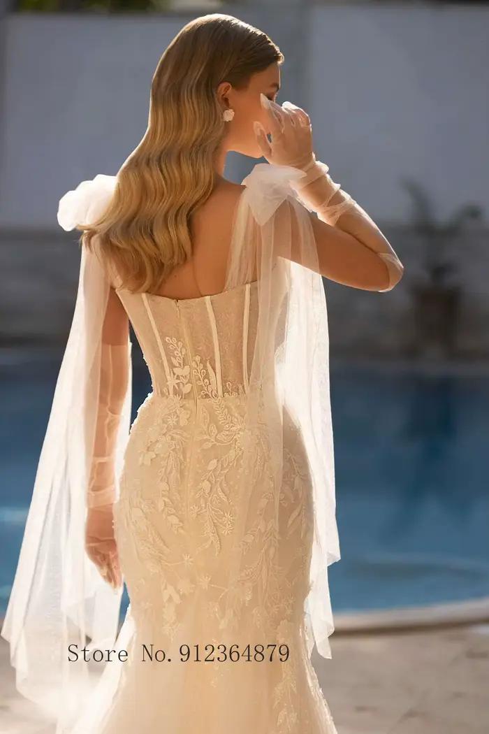 Robes de mariée sirène de luxe avec appliques en dentelle