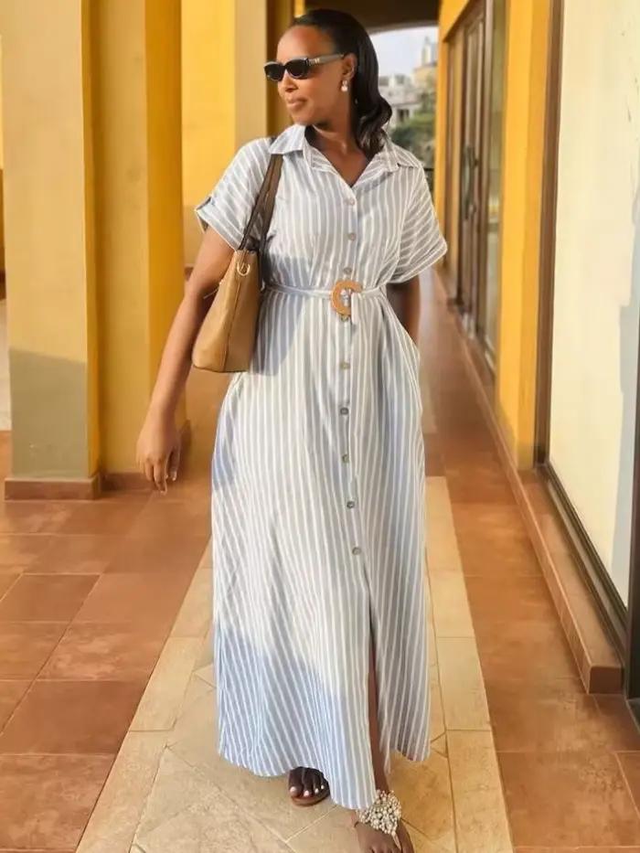 Robe longue femme coupe trapèze Y2K Streetwear à manches courtes col rabattu élégante avec empiècements pour soirée et travail Été 2026