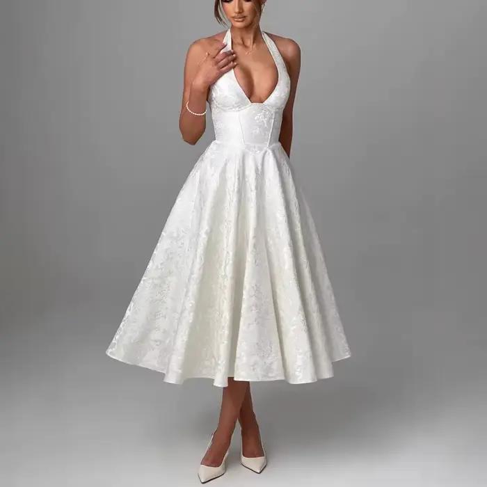 Robe mi-longue pour femme en tissu jacquard
