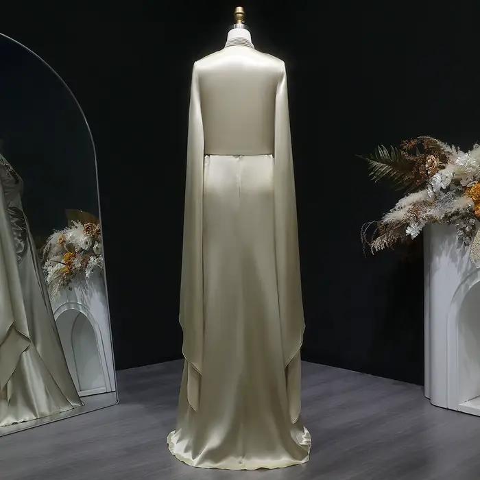 Sharon Said Champagne sirène perles robe de soirée avec Cape drapée pour les femmes