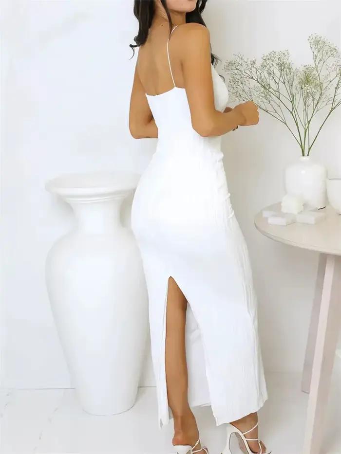 Robe longue froncée sans manches pour femmes