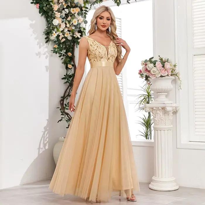 Robe de soirée sans manches à col en V