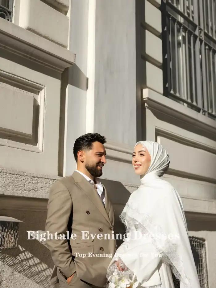 Robe de Mariée Arabe Eightale Personnalisée avec Appliques en Dentelle et Décoration en Perles pour Femmes Occasions Spéciales Cérémonies Gala