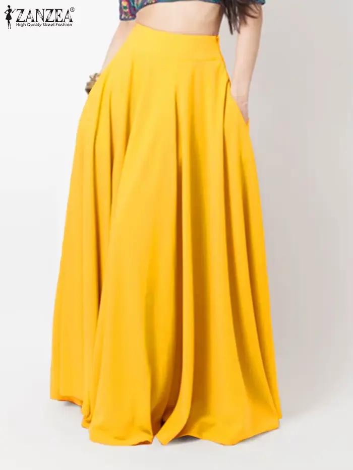 2024 ZANZEA femmes printemps Robe d'été mode Maxi jupes élégant longue fête robes femme taille haute solide