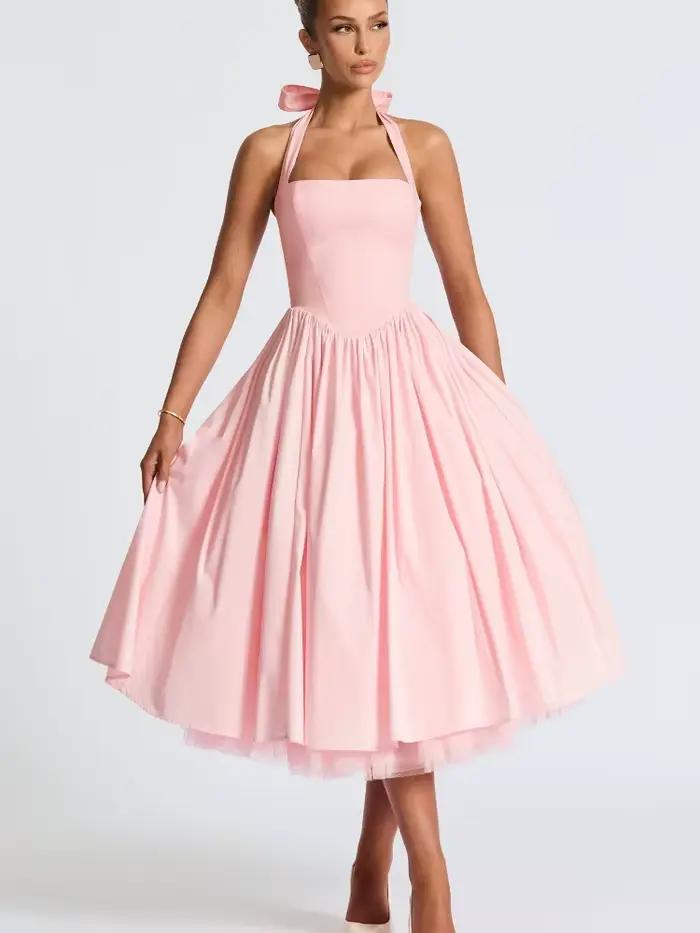 Femmes élégantes une ligne robes licou robe de bal sans manches dos nu à lacets chic mariage invité soirée nouvelle fête à la maison à venir