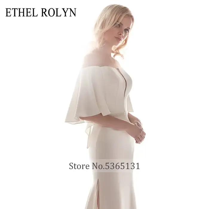 Élégant col bateau sirène robes De mariée Satin manches chauve-souris Illusion dos nu ETHEL ROLYN robe