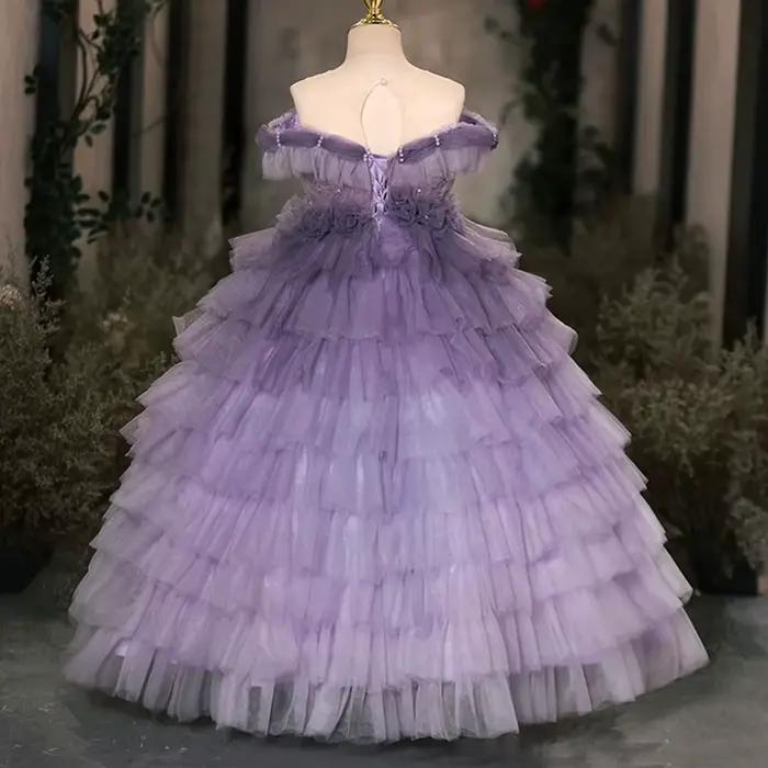 Jill Wish J140 élégant lilas dubaï fille robe perles à plusieurs niveaux princesse arabe enfants mariage fête