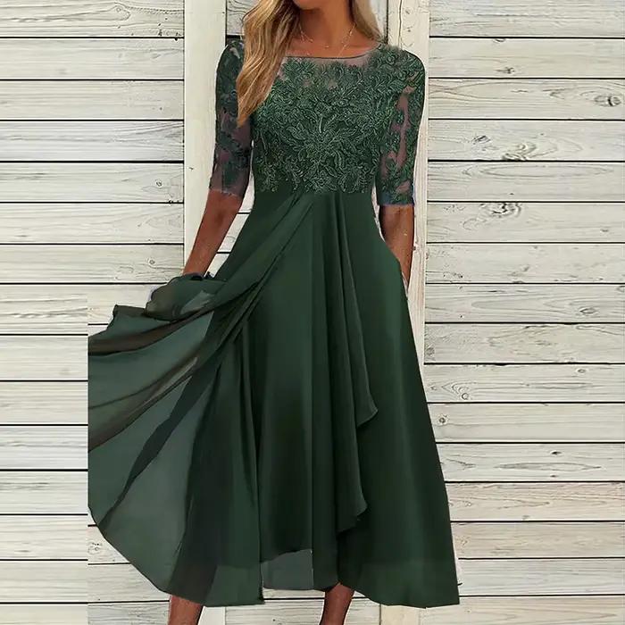 Robe de soirée en dentelle à col rond pour femmes