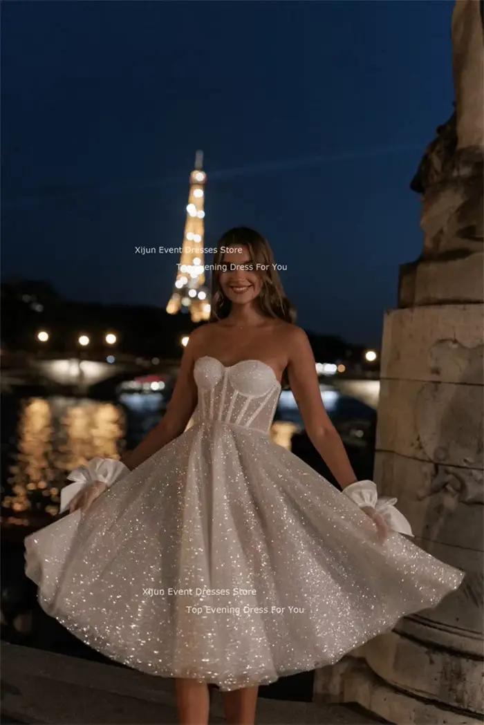 Xijun paillettes longues Robes De mariée chérie sans manches