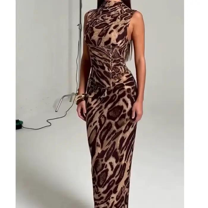 Robe longue imprimé léopard pour femme