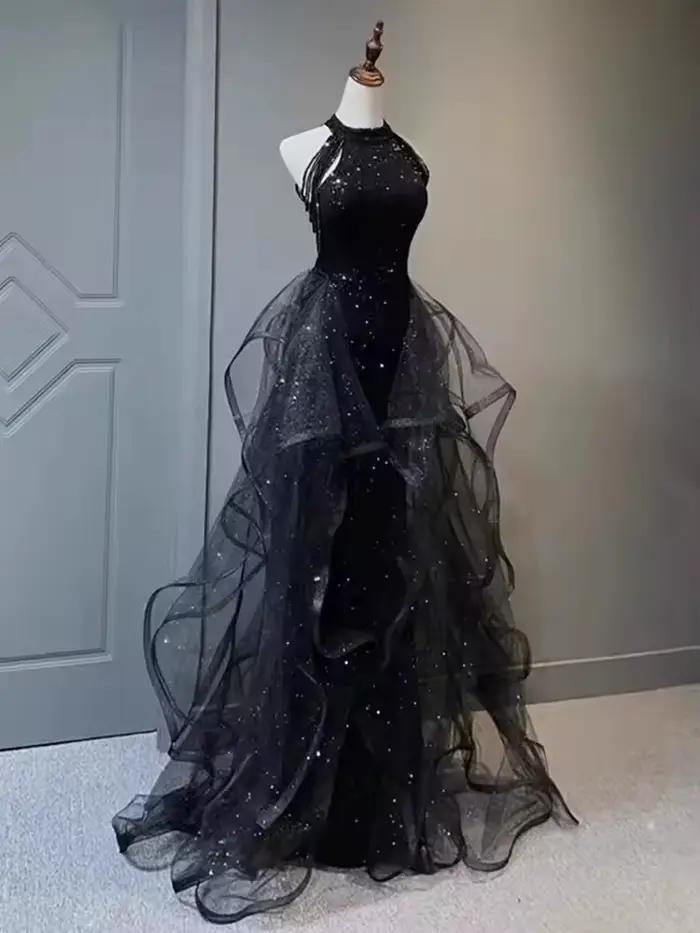 Robes de soirée élégantes bleu marine étincelles robe