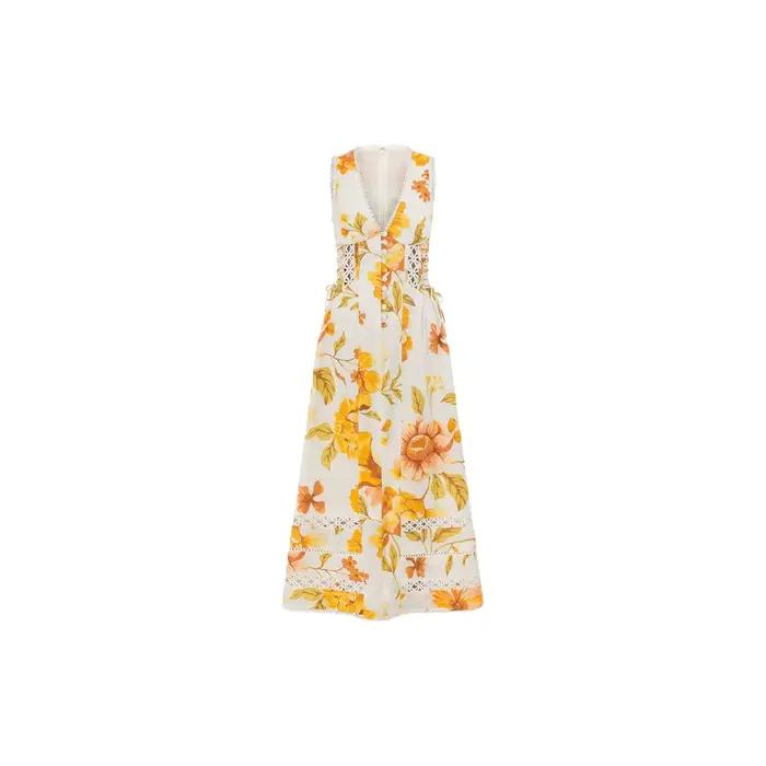 Robe longue amincissante sans manches à col en V profond