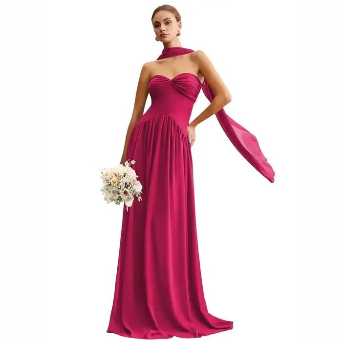 Robe longue en mousseline de couleur terre cuite