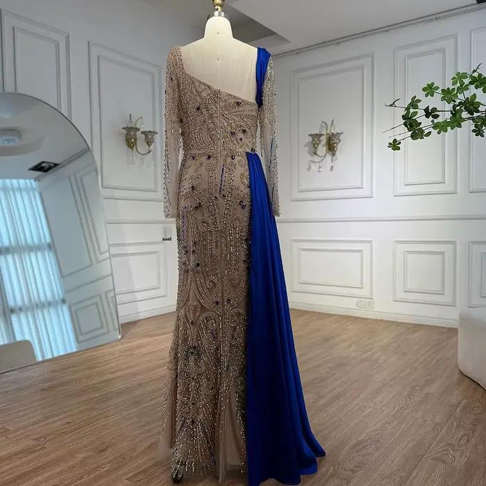 Robe de soirée sirène en velours bleu Royal