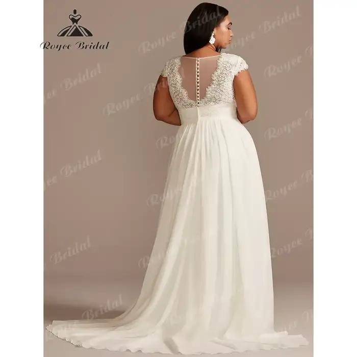 Col en V une ligne robe de mariée 2025 en mousseline de soie Court Train