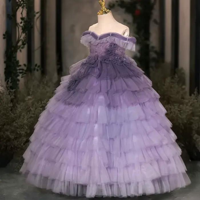 Jill Wish J140 élégant lilas dubaï fille robe perles à plusieurs niveaux princesse arabe enfants mariage fête