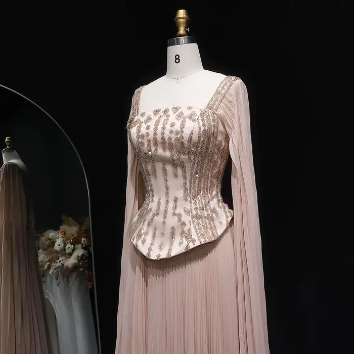 Robes de soirée Sharon Said Champagne Luxury Pleats rouge bordeaux pour mariage et fête