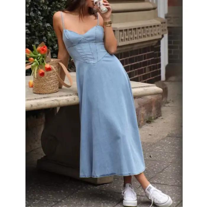 Camisole sans manches en coton décontractée pour femmes printemps été plis mi-mollet spaghetti sangle occasions spéciales