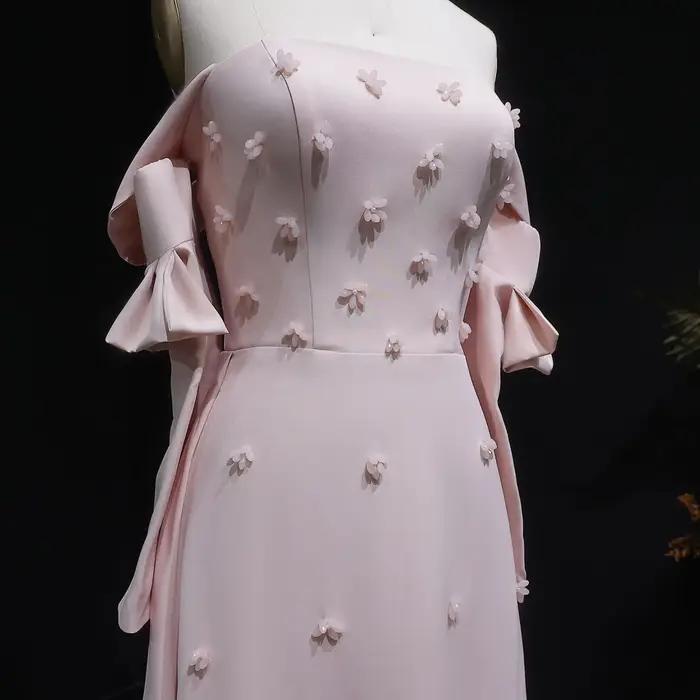 Sharon Said Robe de soirée rose élégante pour femme avec perles florales 3D surjupe à manches longues pour mariage SS540 personnalisable
