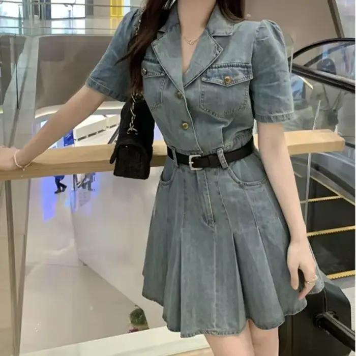 Robes féminines Coquette moulante plage Sexy Corset robe femme serré Denim mode été 2025 Style coréen vêtements une pièce