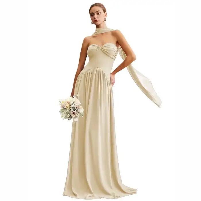 Robe longue en mousseline de couleur terre cuite