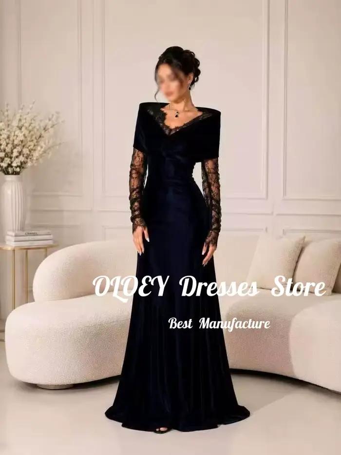 OLOEY Robe de Soirée de Luxe en Dentelle à Manches Sirène Style Dubaï Arabe pour Femme