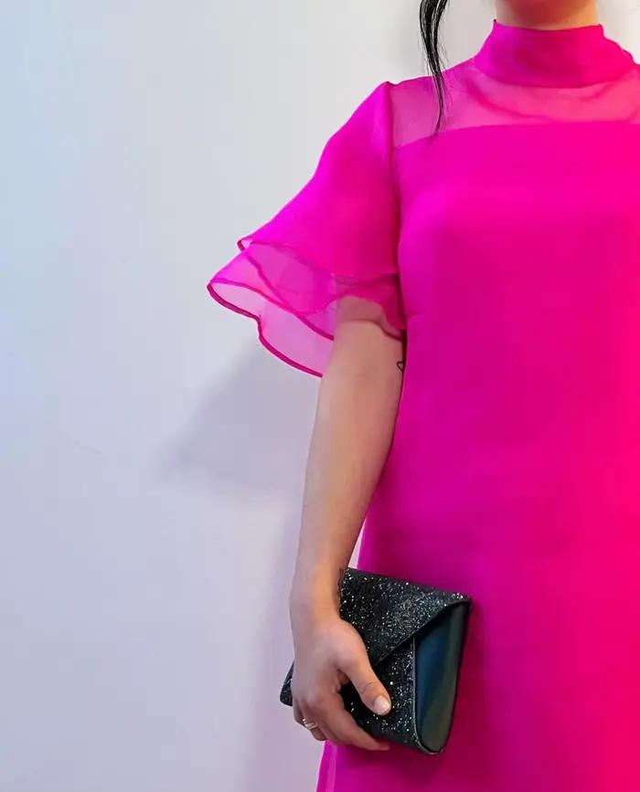 Couture Po-Robe Longue Trapèze à Manches Courtes pour Femme