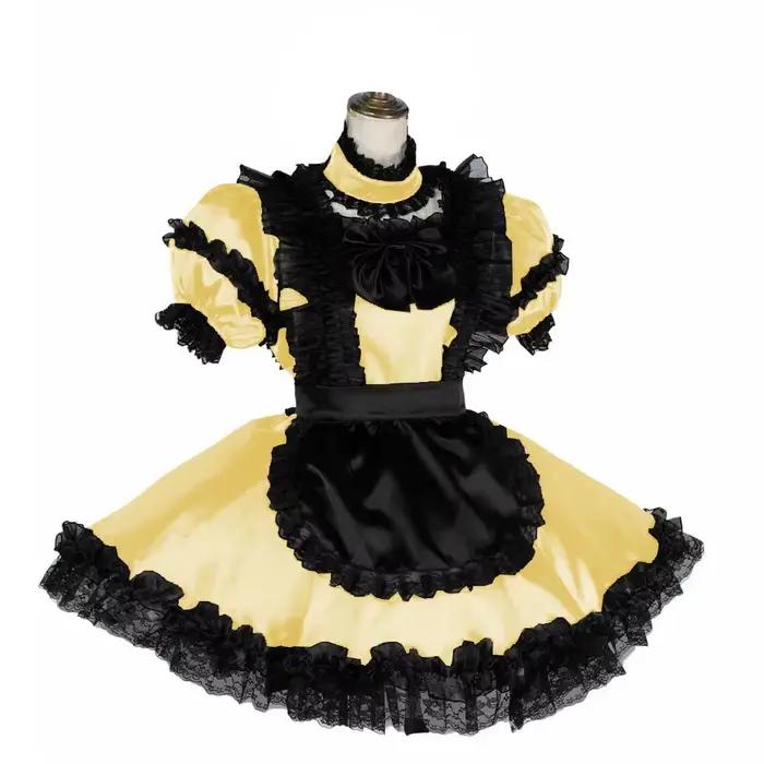 Uniformes de femme de chambre en dentelle noire française avec tablier